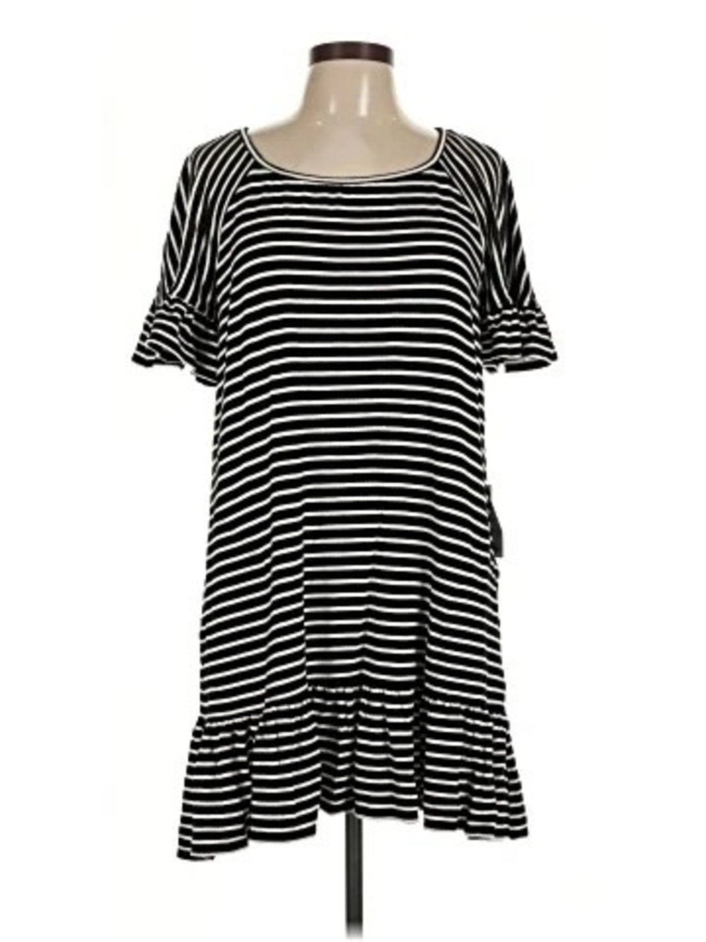 Max Studio Black and White Striped Ruffle-Hem Dress